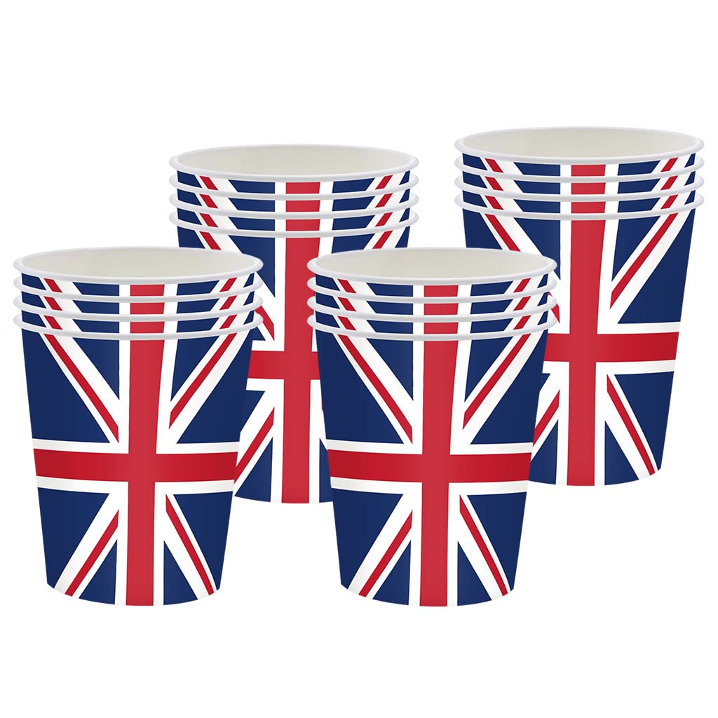 King Charles III Coronation Union Jack Paper Cups, 16 Pack - Great British Souvenir Party Cups for National Events
