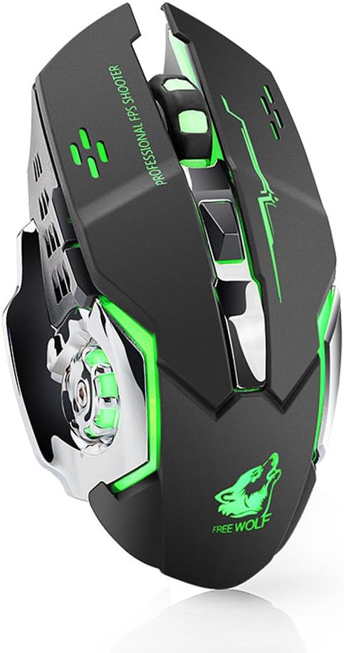 SUImeito Gaming Mouse Free Wolf Free Wolf X8 Wireless Mouse Rechargeable Mute Desktop Computer Notebook Lights Charge Game Mouse (Black)