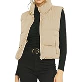Gihuo Women's Winter Cropped Puffer Vest Stand Collar Zip Up Sleeveless Padded Jacket Lightweight Outerwear