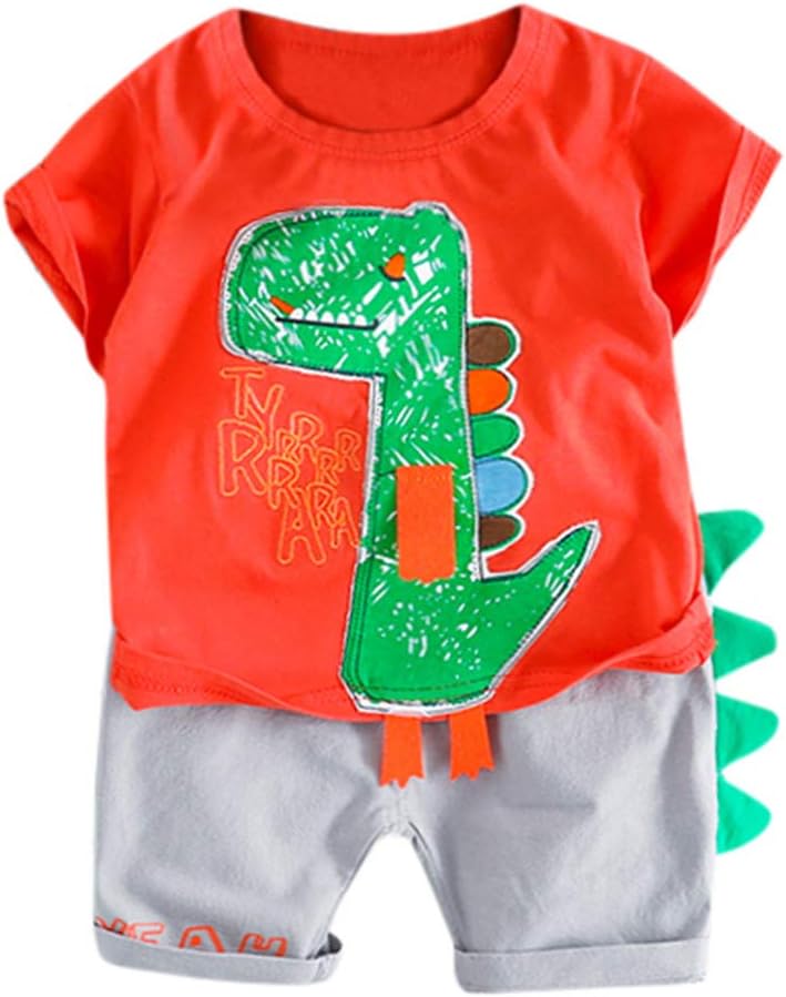 Boys Clothing Sets,Toddler Baby Kids Boy Dinosaur Tops T-Shirt Patchwork Short Pants Casual Outfits（6M-12M）