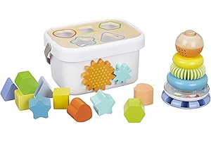 鶹 Basics Wooden Shape Sorter and Rainbow Stacker, Classic Sorting Toy for Babies, Toddlers, Children Age 12+ Months, Mul