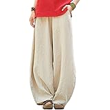 IXIMO Women's Casual Cotton Linen Baggy Pants with Elastic Waist Relax Fit Lantern Trousers