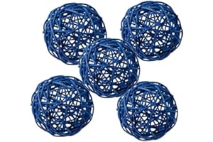 zorpia 5 Pieces Wicker Rattan Balls Decorative Orbs Vase Fillers for Craft, Party, Wedding Table Decoration, Baby Shower, Aromatherapy Accessories (Dark Blue, 4 Inch)