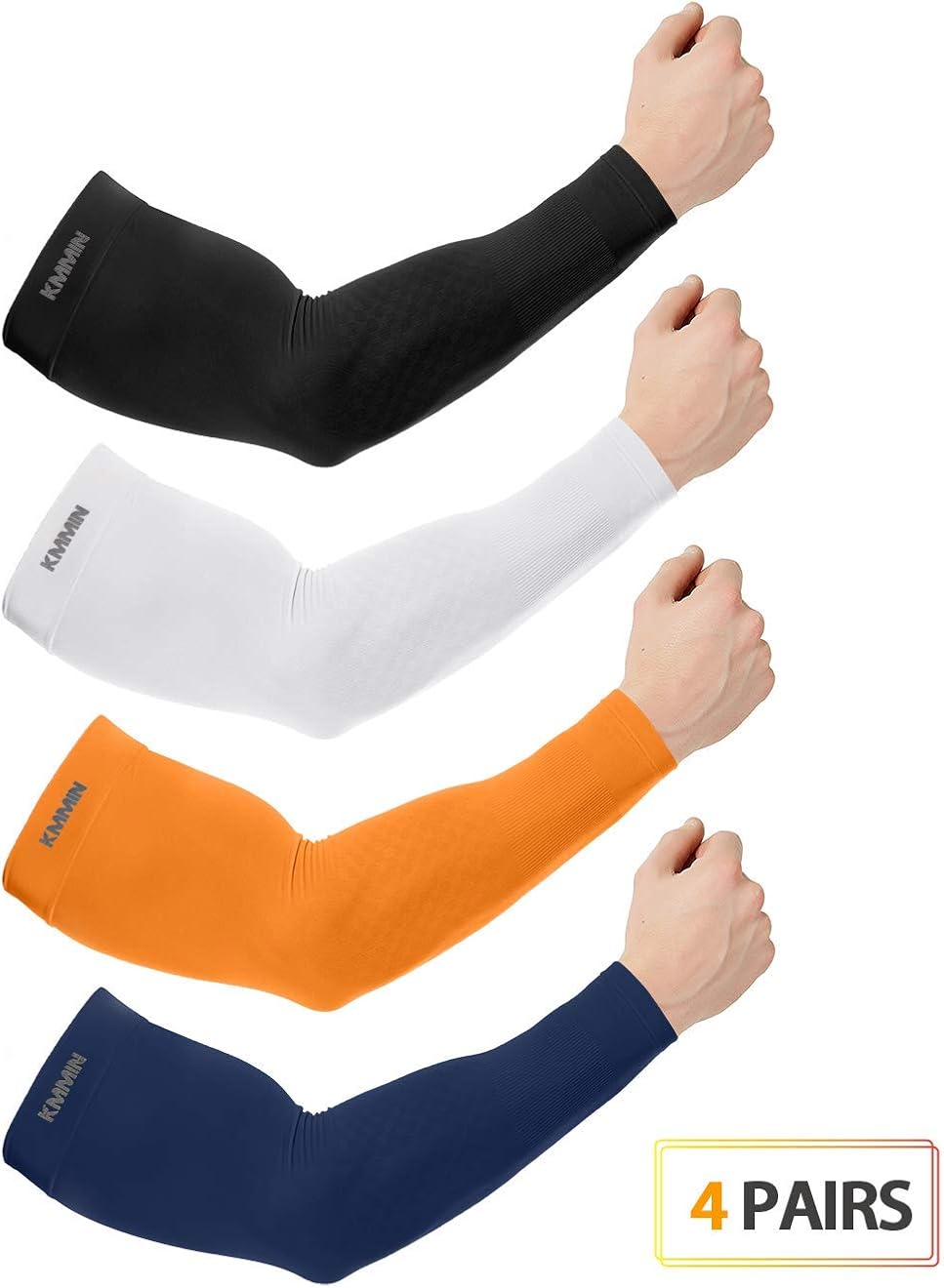 KMMIN Arm Sleeves UV Protection for Driving Cycling Golf Basketball Warmer Cooling UPF 50 Sunblock Protective Gloves for Men Women Adults Covering Tattoos, Black/White/Orange/Navy: Clothing