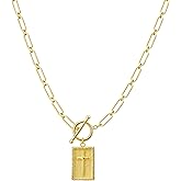 DEARMAY Cross Necklace for Women, Dainty 14K Gold Plated/Silver Plated Cross Necklace Toggle Clasp Paperclip Chain Dainty Charm Pendant Necklaces for Women Fashion Jewelry Gift