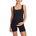 MOMANDA Women' s Maternity Bodysuit Sleeveless Shorts Jumpsuit Square Neck Tank Top for Pregnancy