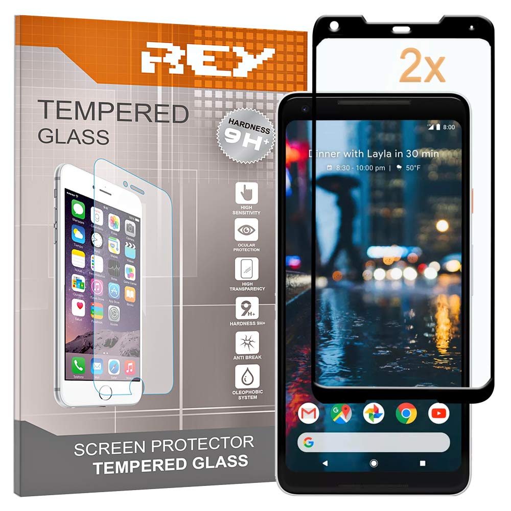 REY 3D Screen Protector for GOOGLE PIXEL 2 XL, Black, Polycarbonate Glass Film, Premium quality, Perfect protection for scratches, breaks, moisture, [Pack 2x]