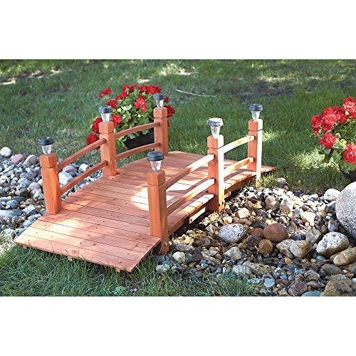 Decorative Wood Bridge With Solar Lights - 5ft.