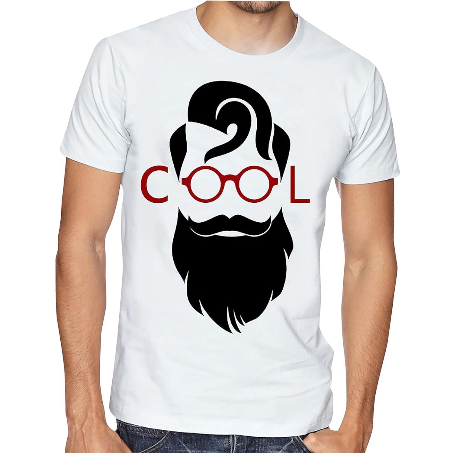 casotec cool beard custom printed designer polyester sports round neck t-shirt - white