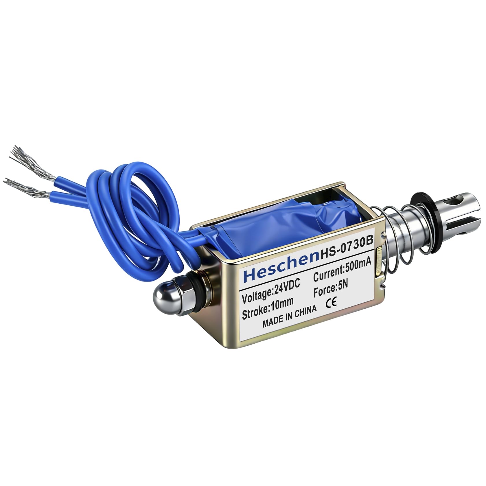 Hechen solenoid electromagnet HS-0730B DC 24V 500mA 5N 10mm stroke push pull type open frame