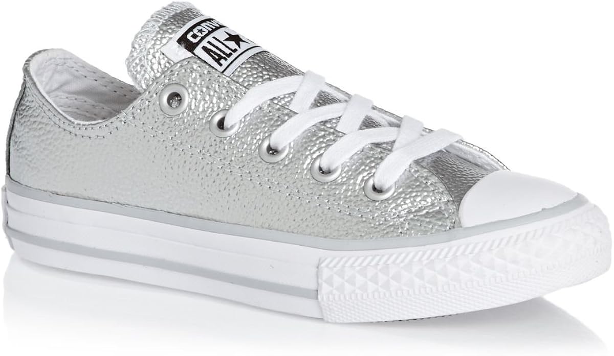 converse silver leather trainers