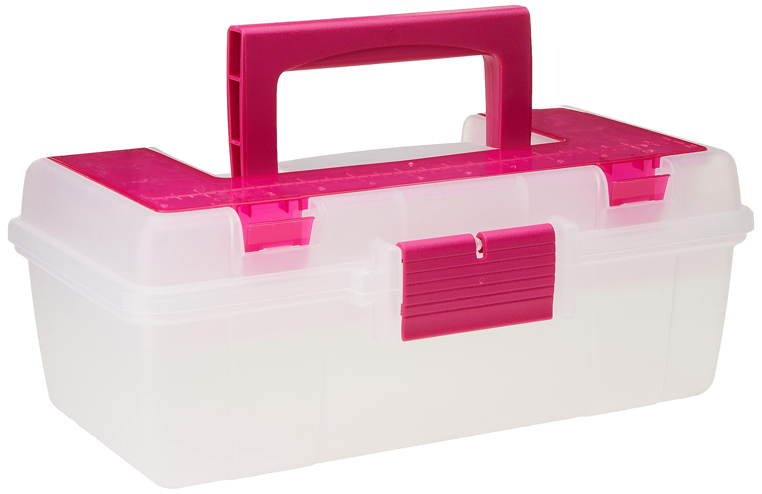 Creative Options Plastic Tool Box Organizer-13-inch x 7.5-inch x 5-inch Clear W/Magenta