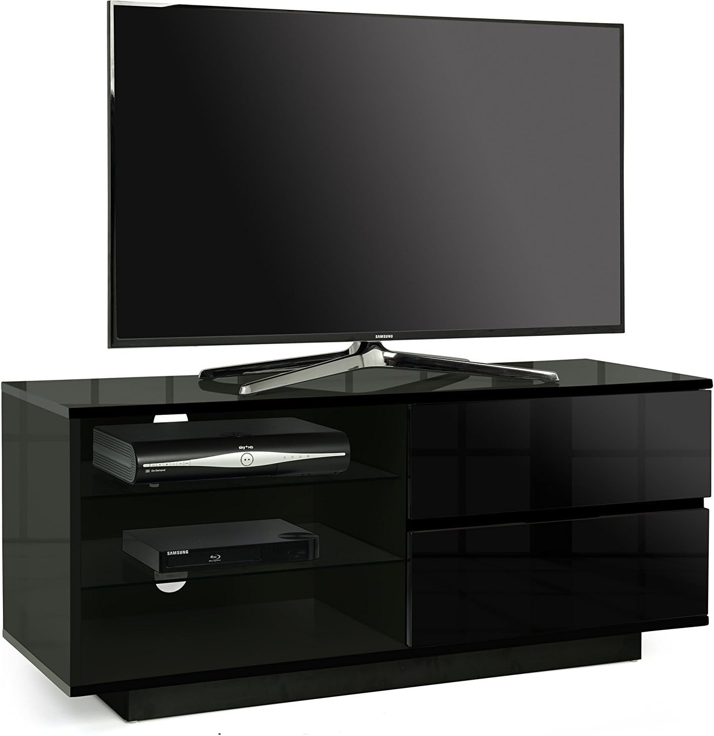 Centurion Gallus Gloss Black with 2-Black Drawers & 3-Shelf 26"-55" LED/LCD/Plasma Cabinet TV Stand, Width: 110cm