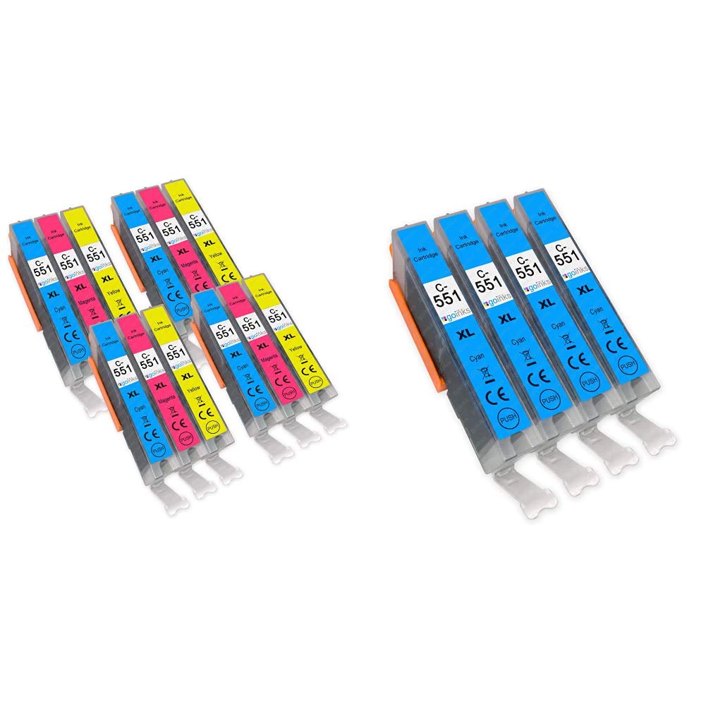 Go Inks 4 C/M/Y Set of 3 Ink Cartridges to replace Canon CLI-551 Compatible/non-OEM for PIXMA Printers (12 Pack) & Cyan Ink Cartridges to repalce Canon CLI-551C Compatible/non-OEM for PIXMA Printers