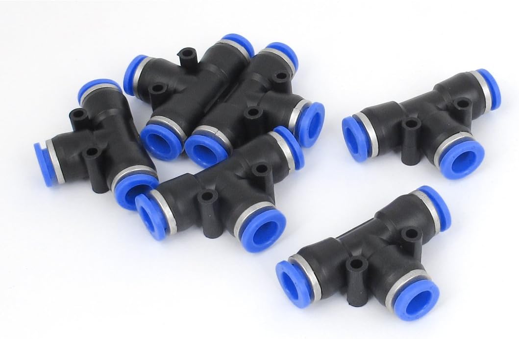 sourcing map 8mm to 8mm T Joint Connector Air Pipe Tube Quick Fittings Coupler 6pcs, Black, Blue