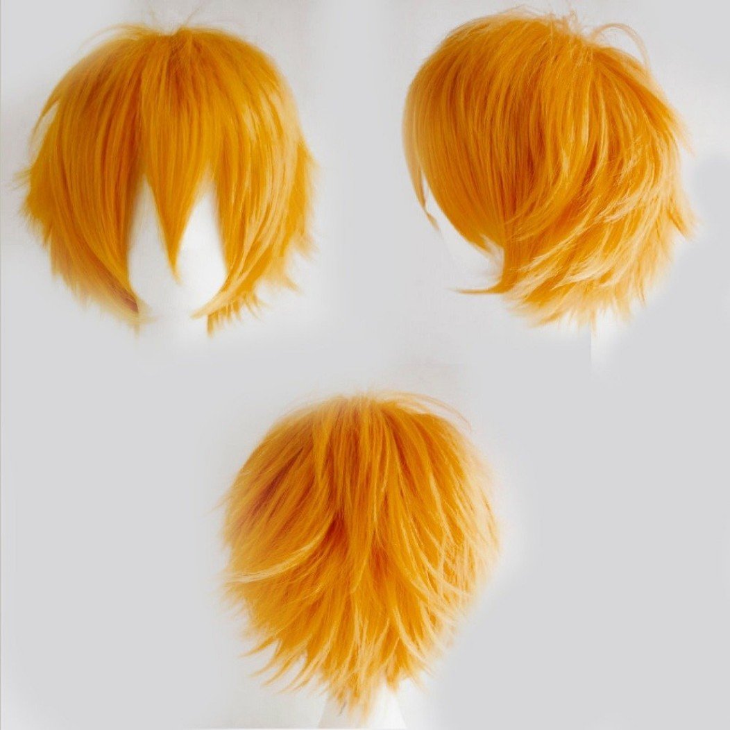 Unisex Short Cosplay Full Wigs Natural Layer Straight Hair Anime Costume Party Wig Fancy Dress for Women Men (Light Orange)