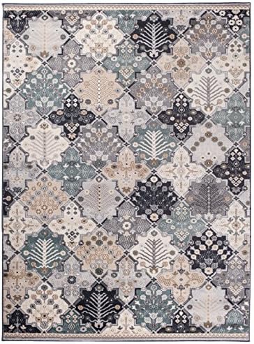 Carpeto Area Rug Large Oriental Traditional Patchwork Light Grey Carpet 6'6'' x 9'8'' ft - 200 x 300 cm Ayla Collection