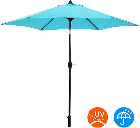 Amazon Com Ai Lin 9 Ft Patio Umbrella Outdoor Table Umbrella With Crank 6 Ribs Sky Blue Garden Outdoor