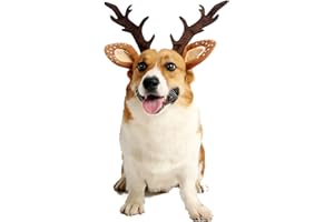 Impoosy Pet Deer Costume Hat Merry Christmas Dog Antlers Headbands Elastic Band Adjustable Reindeer Cap Hair Headwear Accessories (Large)