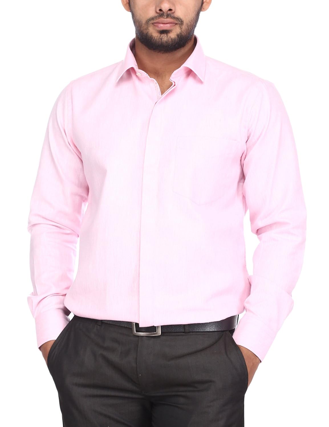 baby pink shirt and black pant
