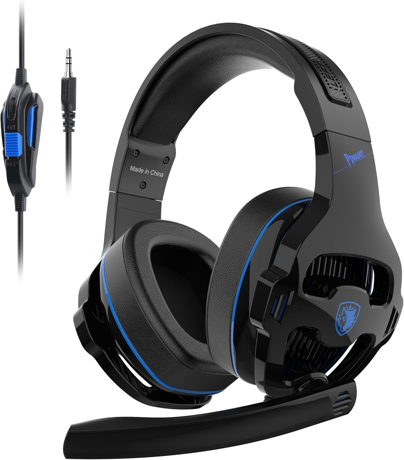 Gaming Headset with Microphone for PS5, PS4, Xbox Series X|S, Nintendo Switch, PC - 3.5mm Wired Over Ear Headphones, Noise Canceling Mic, Stereo Surround Sound, Soft Memory Foam - Black Blue