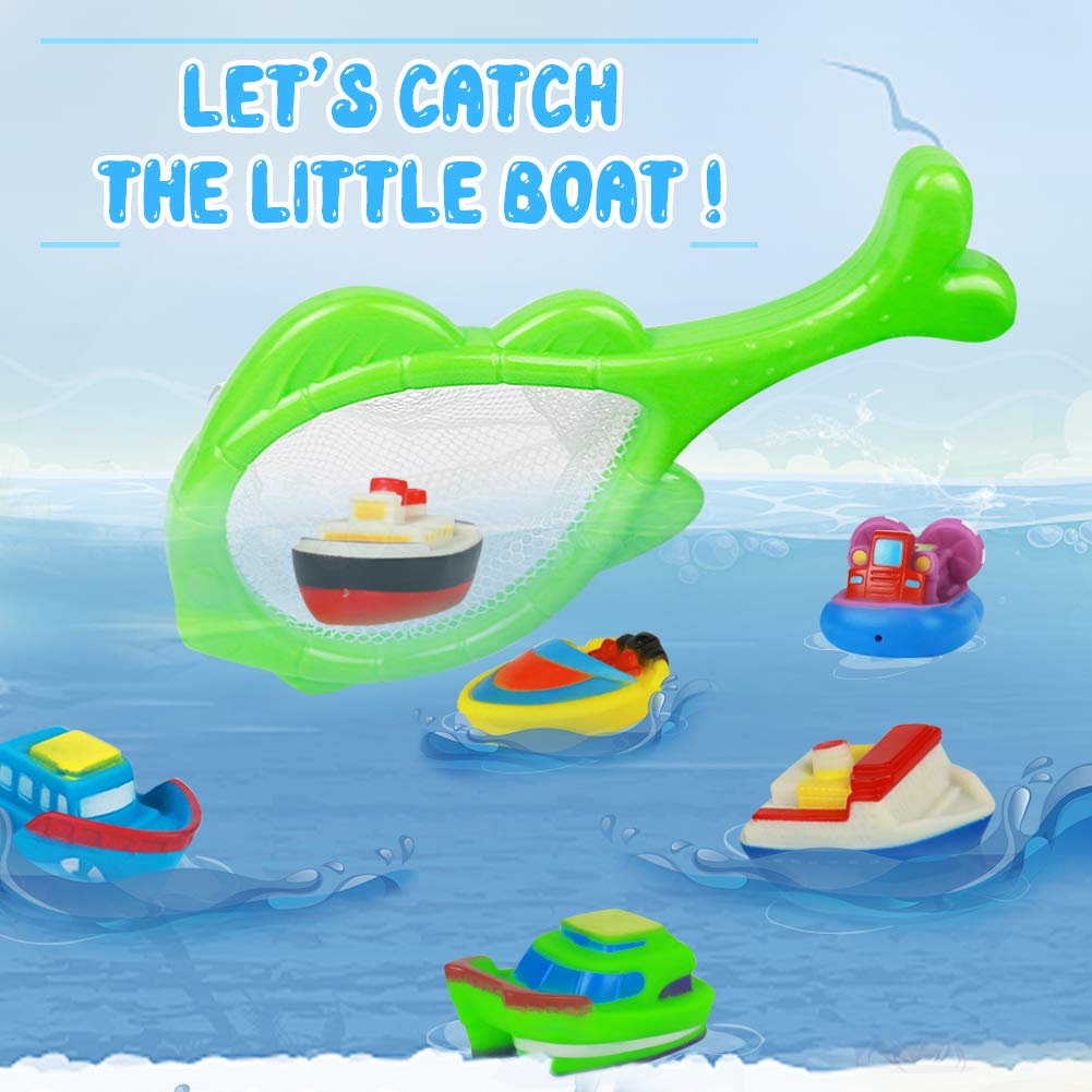 Barca Giocattolo Giocattoli da Bagno Gioco per Doccia Giochi Pscina Bambini- Galleggianti Giocattoli con Giochi Rete da Pesca 6 Barche per Bambino Piu 6 Mesi