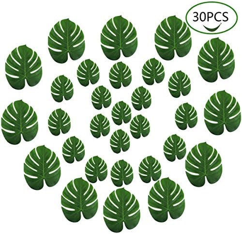 Juday 30 Pcs Artificial Tropical Palm Leaves for Party Jungle Beach Theme Table Decoration (M)