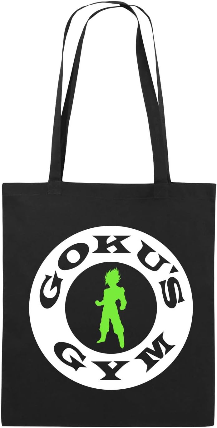Comedy Bags - Son Goku's Gym - Jute Bag - Long Handles - 38x42cm - Colour: Black/White-neon Green
