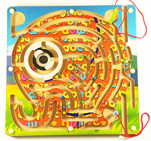 TOWO Wooden Snakes and Ladders and Elephant Magnetic Labyrinth 2 in 1 Board Game - Wooden Board Game and Labyrinth Puzzle Board for Children Wooden Toys for 3 Year olds Kids