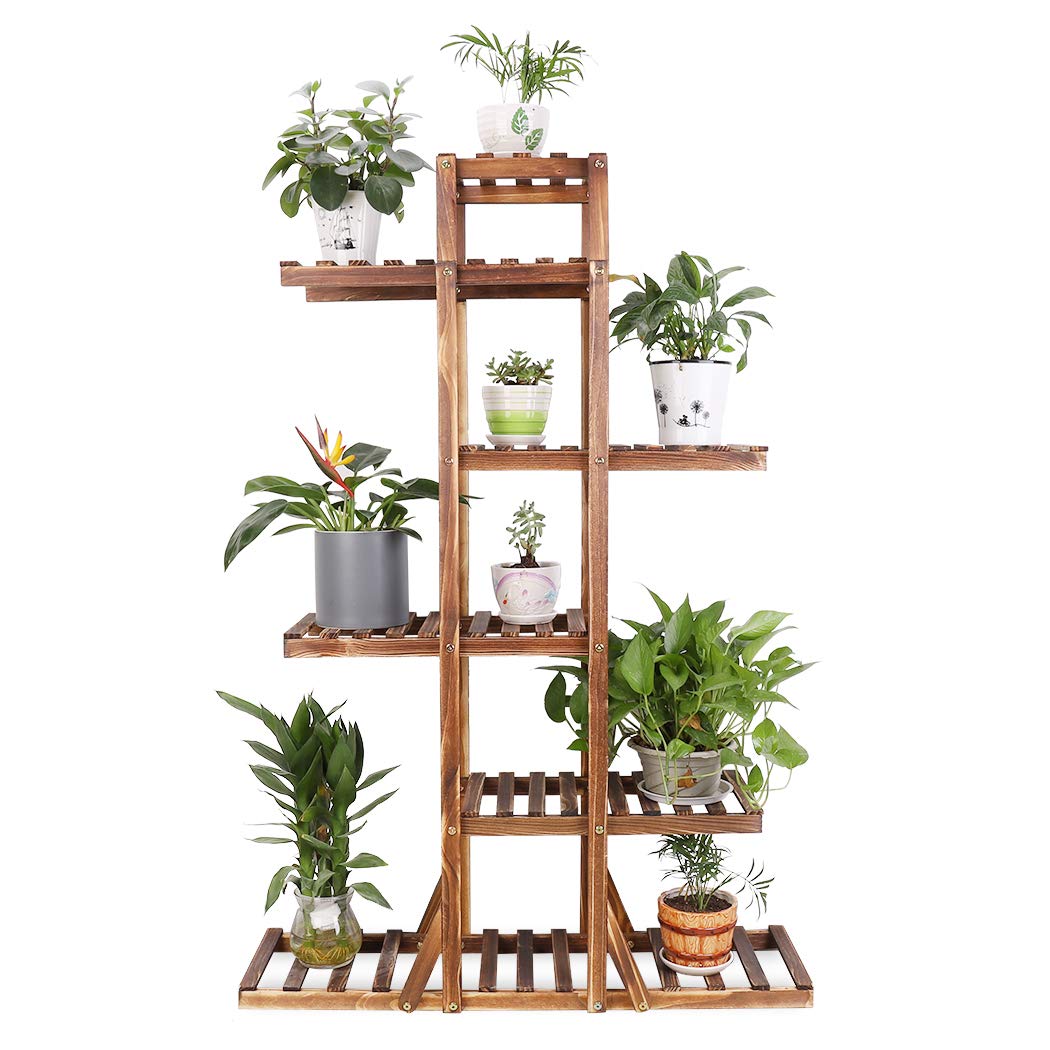 unho Plant Shelves Flower Shelf, Wooden Plant Stand Indoor Outdoor Plant Rack Flower Pot Stand Balcony Plant Display Stand 90x25x131cm