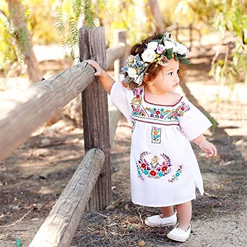 Kashoer Newborn Toddler Baby Girls Ethnic Embroidery Floral Dress