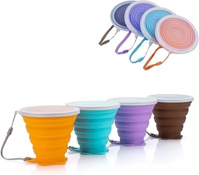 ddLUCK Silicone Foldable Cup 4 Pack 260ml BPA Free Collapsible Mugs