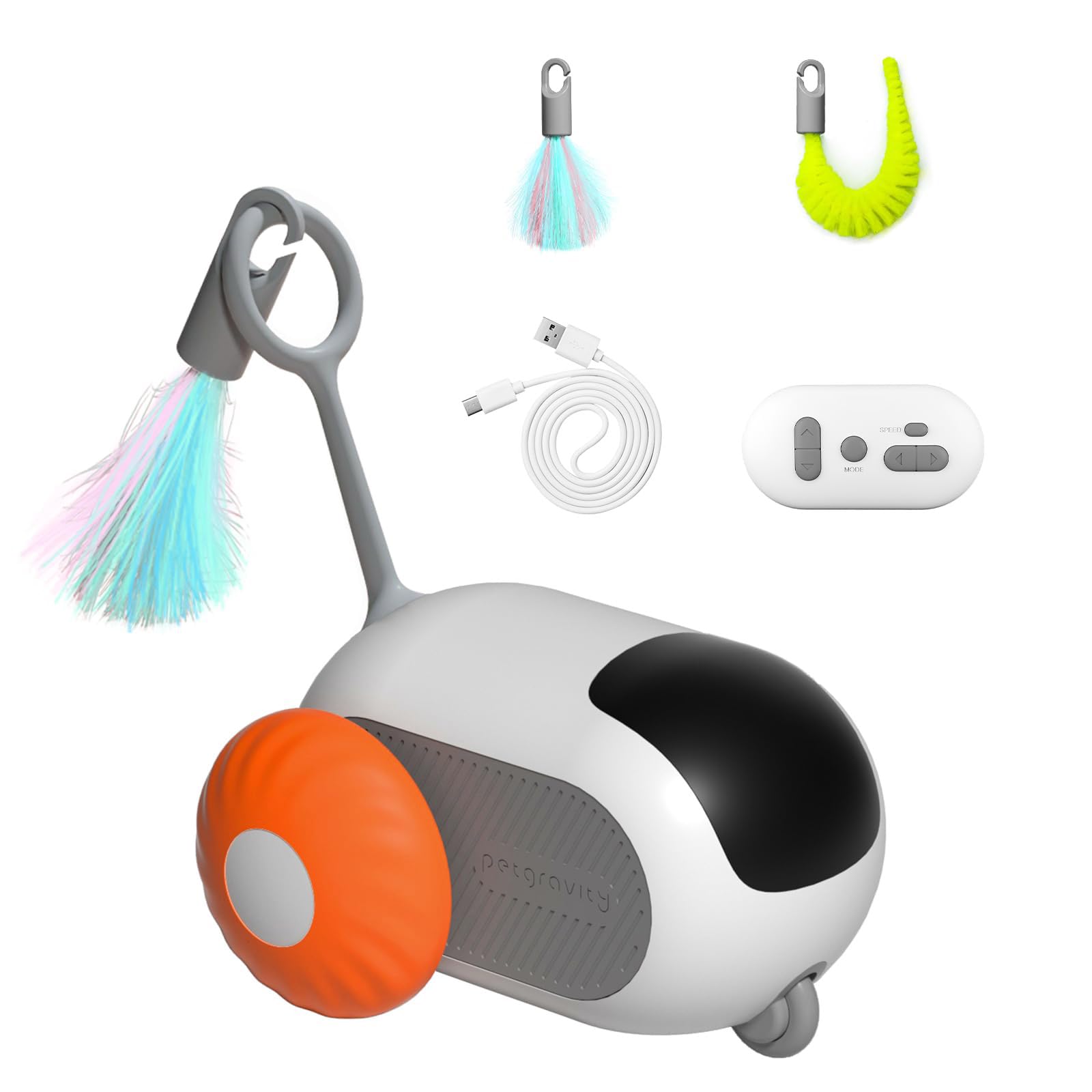 EliphonTowne Turbo Tail 2.0 Cat Toy - Interactive Remote Control Toy USB Rechargeable, Gravity-Sensing Movement, Automatic & Smart Cat Toy for Indoor Play (Orange)