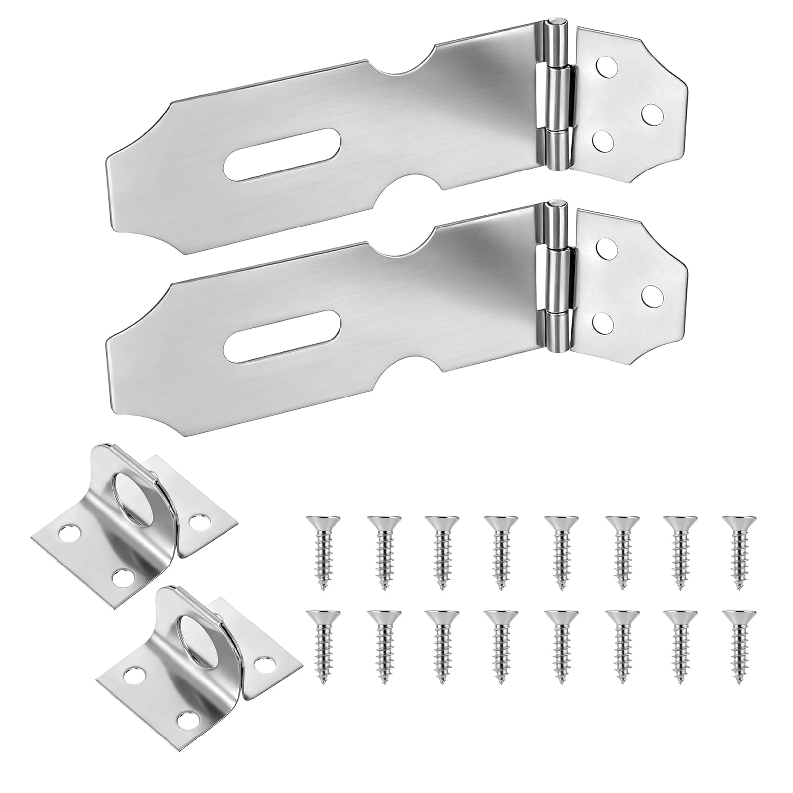 Photo 1 of 2 Pcs Stainless Steel Door Latch Hasp Lock 4 Inch Hasp Latch Padlock Hasps Silver Safety Packlock Clasp Lock Heavy Duty Hinge Locks with Screws Cabinet Latchs Hardware for Mailbox Closet Fence Door