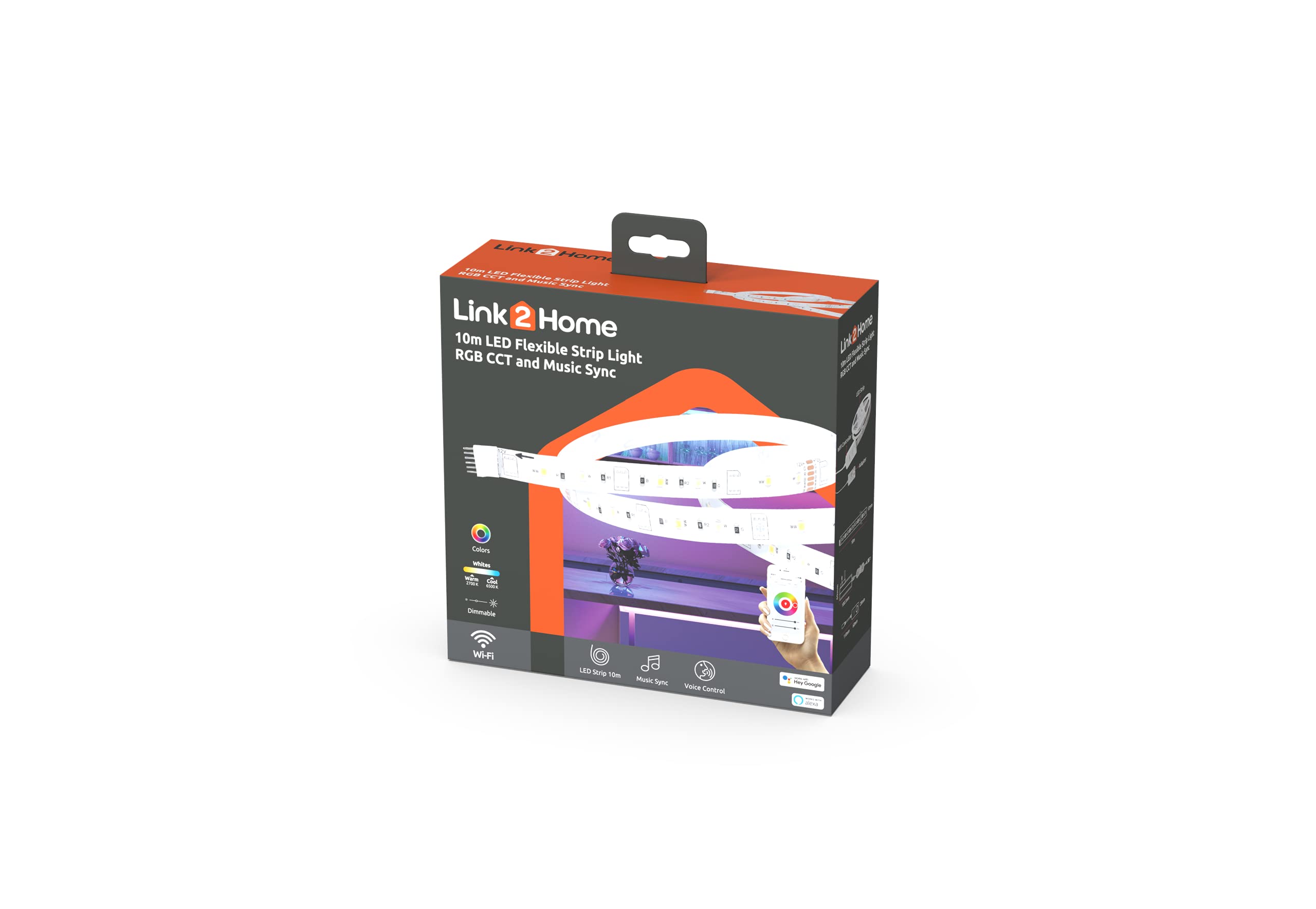 Link 2 Home LED Flexible Strip Light (10m) – Colour-Changing RGB CCT with WiFi, Bluetooth and Music Sync, Alexa and Google Voice Control