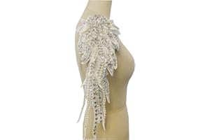 Zbroh Handmade 18 Colour Sew on Rhinestones Pearl Lace Applique Handsewing Beads Trim Patches for Dress Clothes Accessory (White)