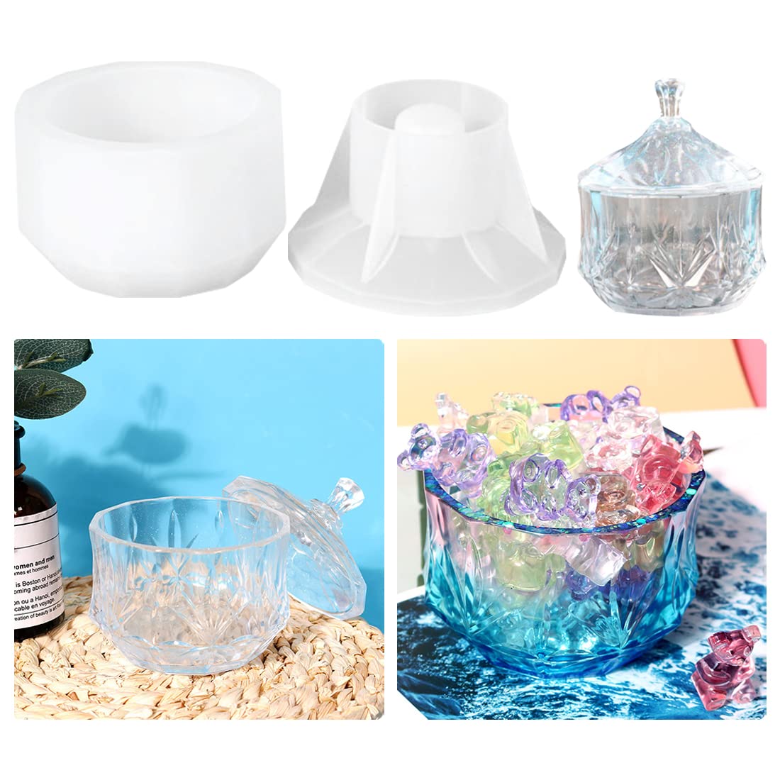 Voyyphixa Jar Resin Moulds with Lid, Resin Moulds Silicone Trinket Mold, Container Epoxy Resin Molds for Candle Holder, Trinket Case, Jewelry Box, Small Planter Pot