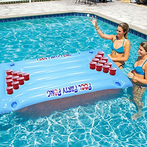 Inflatable Beer Pong Float, Inflatable Beer Pong Float Table Swimming Pool Raft Lounge PVC Floating Raft with 24 Cup Holders for Pool Party Game