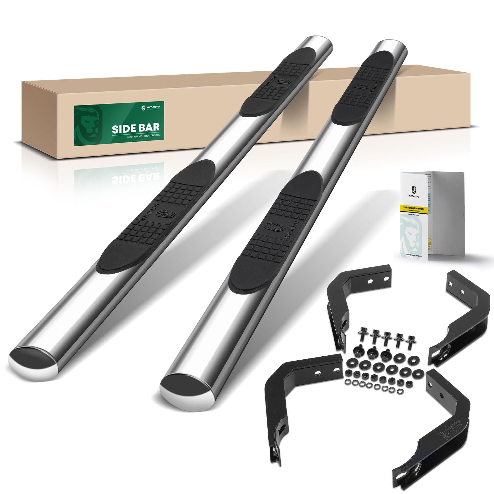 Photo 1 of ** NEW**YHTAUTO 4 Inch Running Boards Side Steps Fit Nissan Frontier 2005-2024, Crew Cab, Oval Straight Stainless Steel Polished Chrome, Truck Cab Side Step Rails Off-Road Exterior Accessories, Set of 2