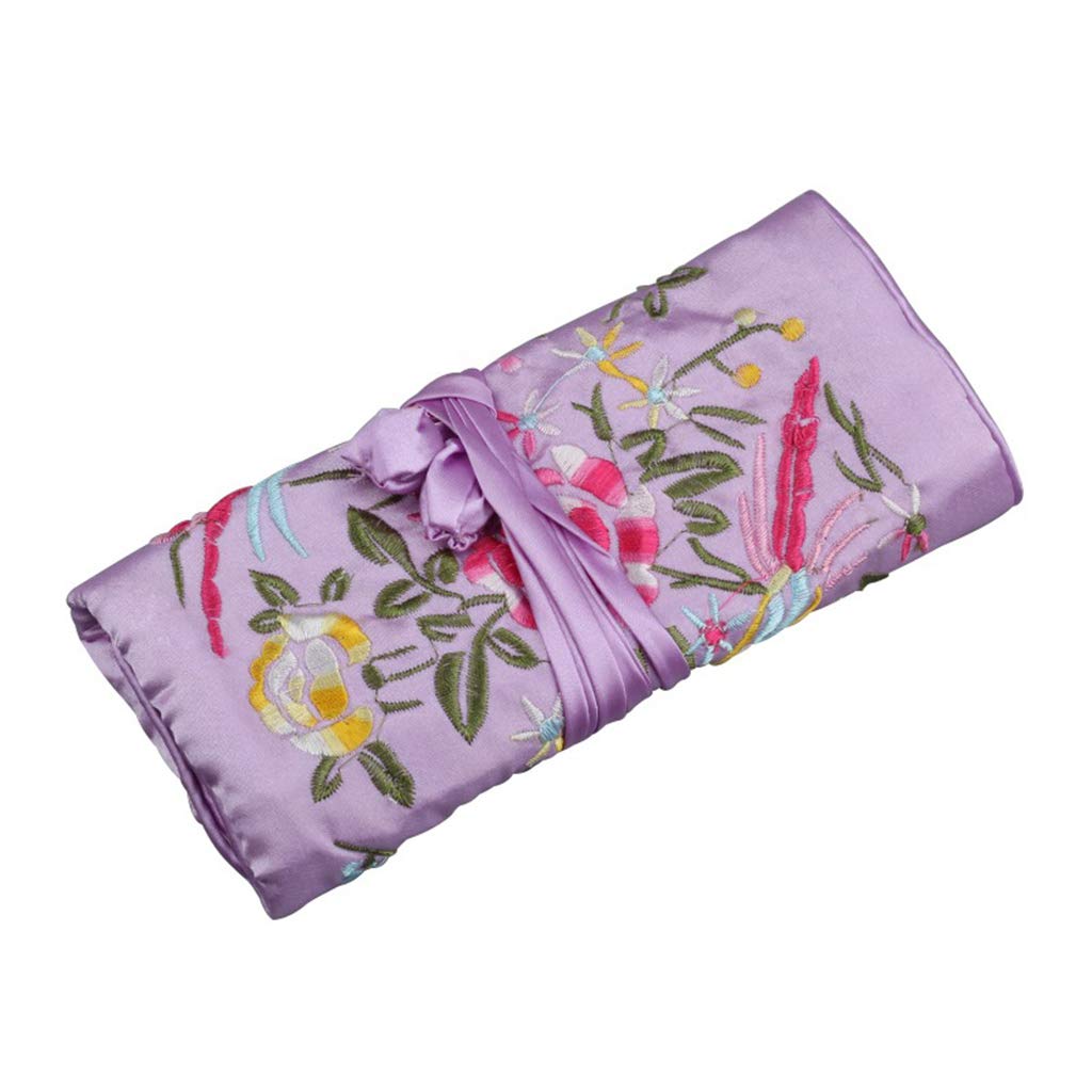 Gjyia Oriental Silk Jewellery Roll Wrap Jewelry Pouch Organizer Travel Storage Case