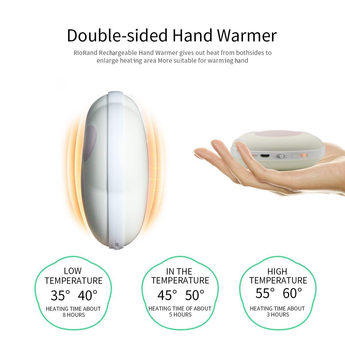 RioRand Scaldamani riutilizzabili USB Power Bank Batteria Portatile 5000 mAh 2 in 1 con Sacchetto di Velluto Migliore Regalo per Donne, Bambini (Rosa)