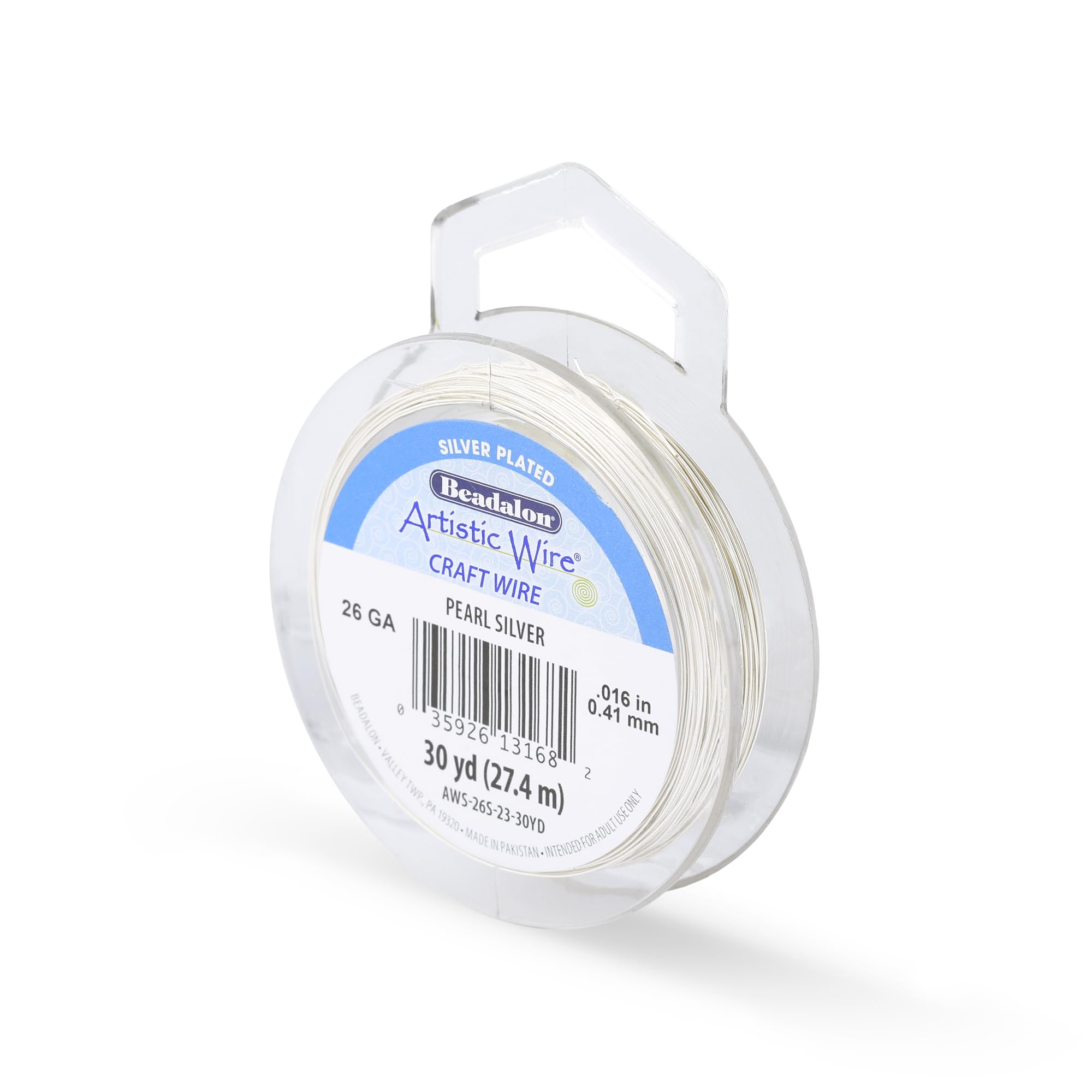 Artistic Wire, 26 Gauge Silver Plated Tarnish Resistant Colored Copper Craft Jewelry Wrapping Wire, Pearl Silver, 30 yd