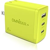 Omnibar 65W USB C Charger Block, 3-Port GaN USB C Wall Charger Power Adapter, iPhone Charger Fast Charging for iPhone 17/16/15/14, Type C Charging Block for MacBook iPad Samsung S25/S24 (Lime Green)