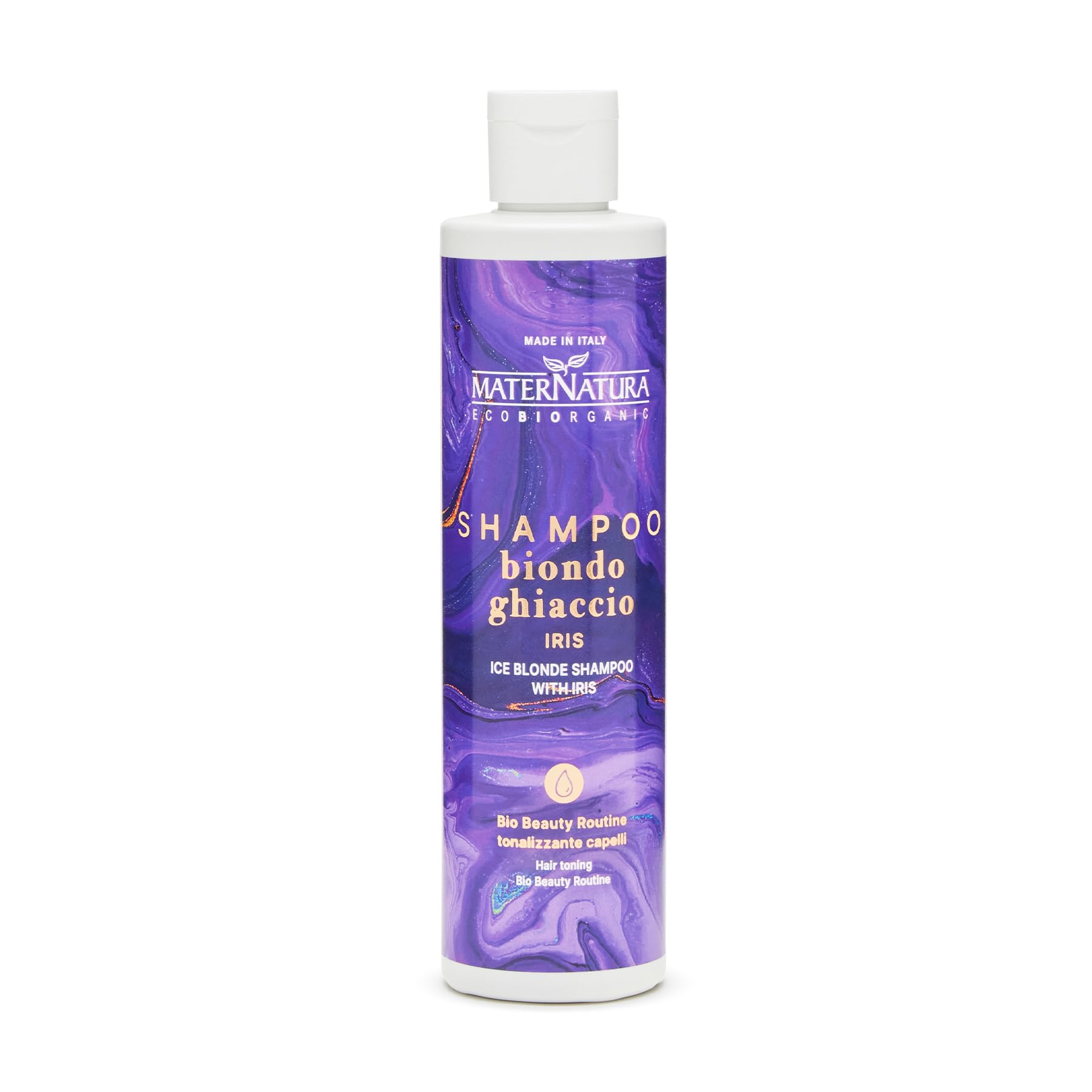 Maternatura, Toning Shampoo for Ice Blonde Hair with Iris, Neutralizes Golden and Yellow Reflections, Organic Beauty Routine for Tinted Hair, Made in Italy - 250 ml