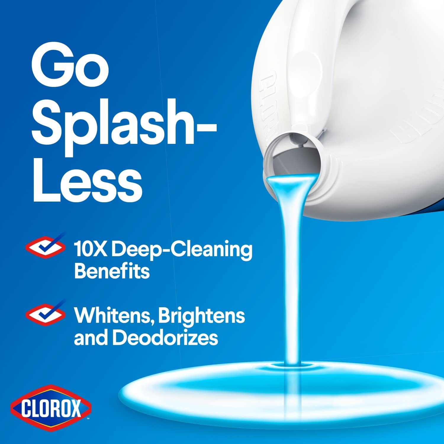 Clorox Splash-Less Bleach, Concentrated Formula, Clean Linen, 40 Ounce Bottle - Pack of 2 (Package May Vary)