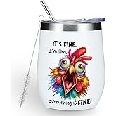 Funny Quotes Wine Tumbler, Sarcastic Chicken Gifts Chicken Decor Stuff Double Wall Vacuum Insulated Coffee Mug Wine Glass 12 oz Tumbler with Lid for Women Men Coworker Office Work Birthday Christmas