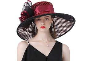 HIMESPORT Women Party Church Derby Top Hats Organza Sun Visor Cap Ladies Flowers Fascinators Big Wide Brim Fedoras