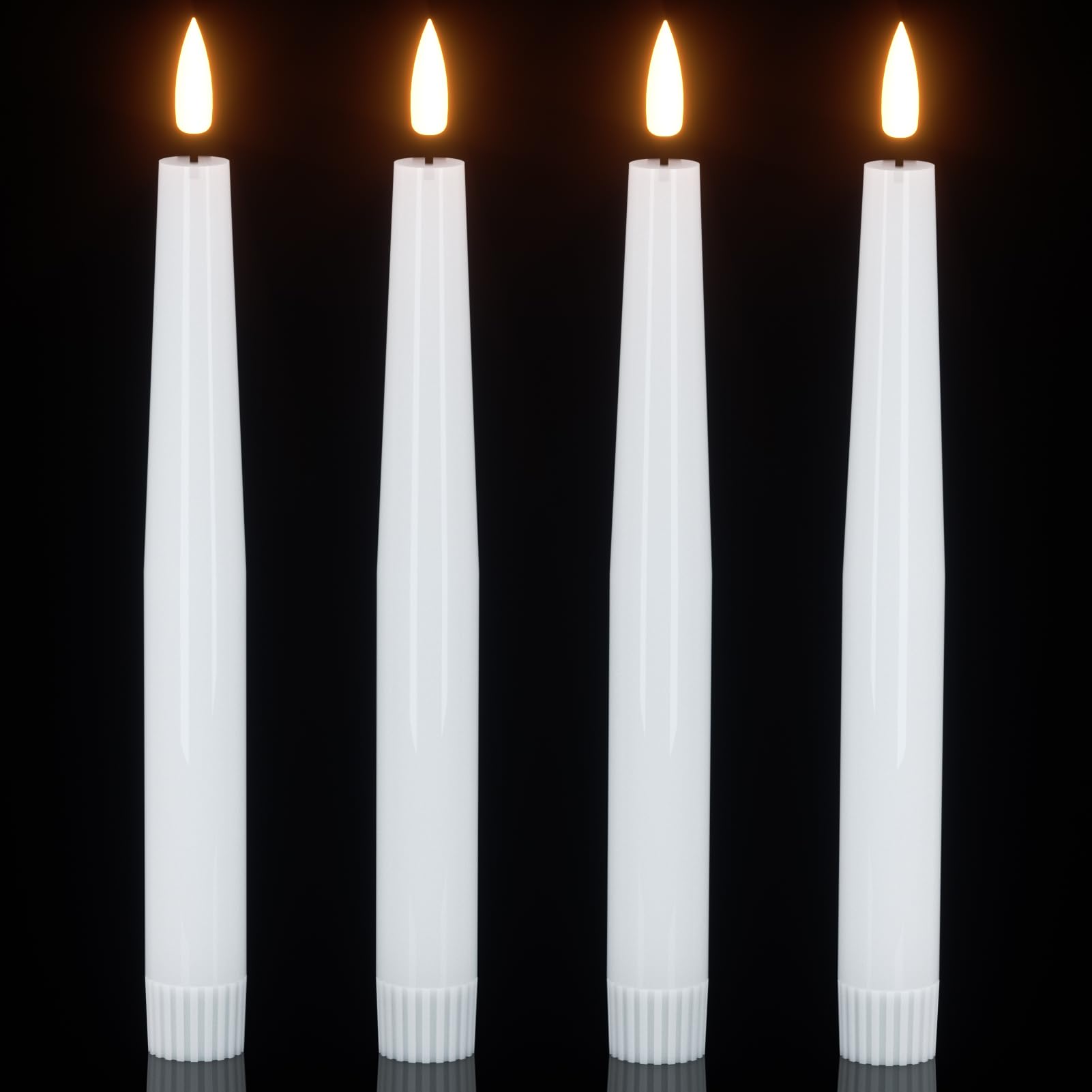 Photo 1 of GenSwin Flameless Flickering Taper Candles Battery Operated, 4 Pcs Real Wax LED Taper Flameless Candlesticks with 3D Wick, White Electic Long Candles for Home Table Centerpieces Decor (0.79” x 8.1”)
