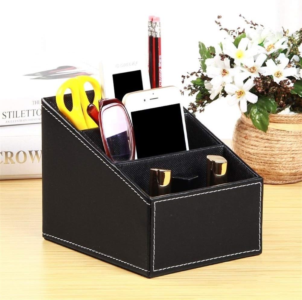 ZLDDE Creative 3 Compartments Leather Remote Control Organiser Holder, Controller TV Guide For home kitchen cars (Color : Black)