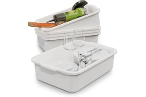 WYT White 13 L Commercial Bus Tubs/Tote Box, 5-Pack Plastic Storage Wash Basin Tub